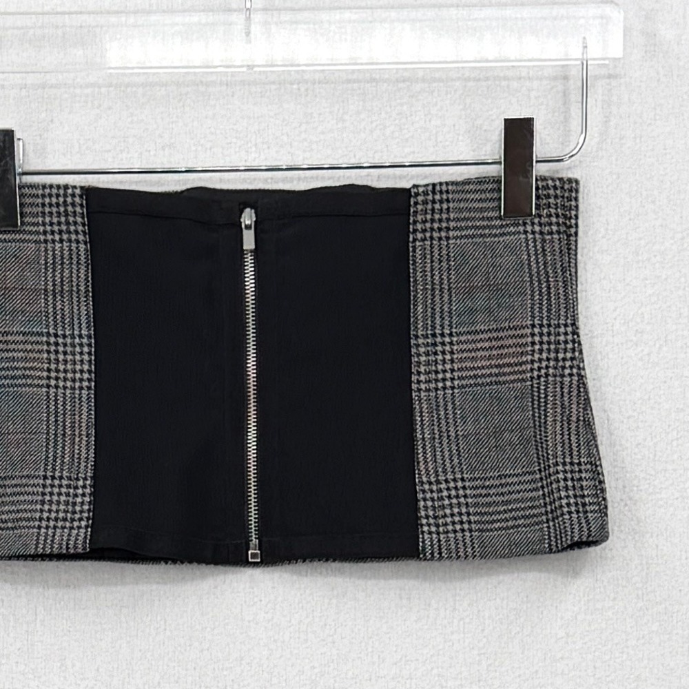TIBI Glen Plaid Wool Corset Belt Womens 4 Gray Black Sheer Zipper Accessory - Picture 10 of 14